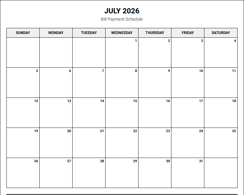 Custom Bill Payment Calendar for Streamlined Expense Tracking Image
