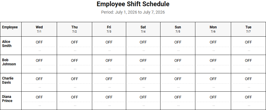 Employee Shift and Schedule Planner for Business Projects and Resource Tracking Image