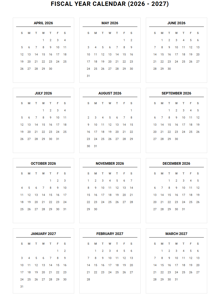 Fiscal Year Calendar for Business Planning and Financial Tracking Image
