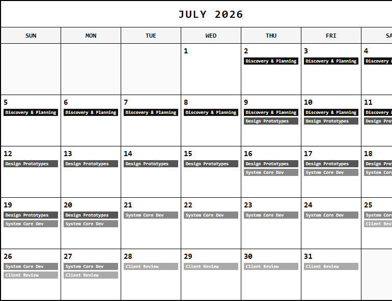 Monthly Project Tracker Calendar for Streamlining Team Workflows Image