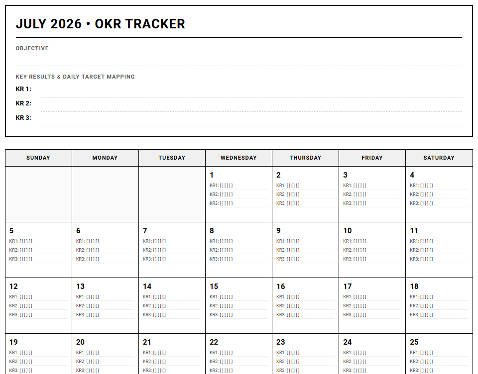 Objectives and Key Results Tracker Calendar for Strategic Execution Milestones Image