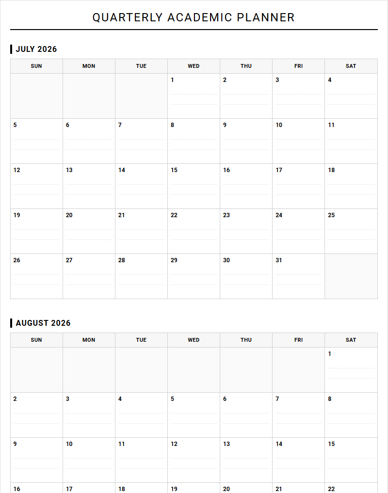 Quarterly Academic Planner for Course Scheduling and Deadline Management Image