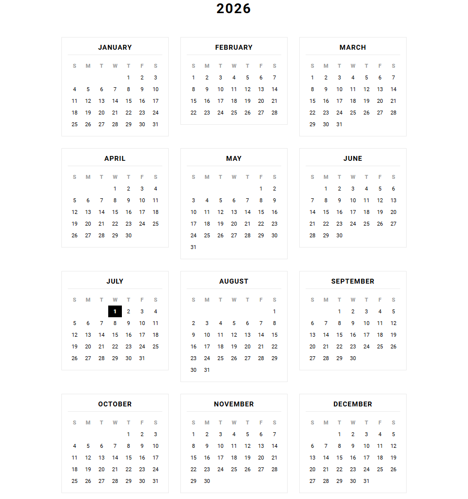 Yearly Overview Calendar for Custom Schedule Organization and Planning Image