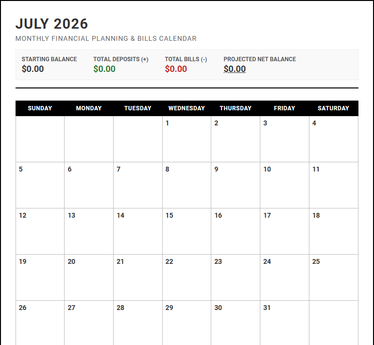 Budget and Bill Calendar for Year-Round Expense Tracking Image