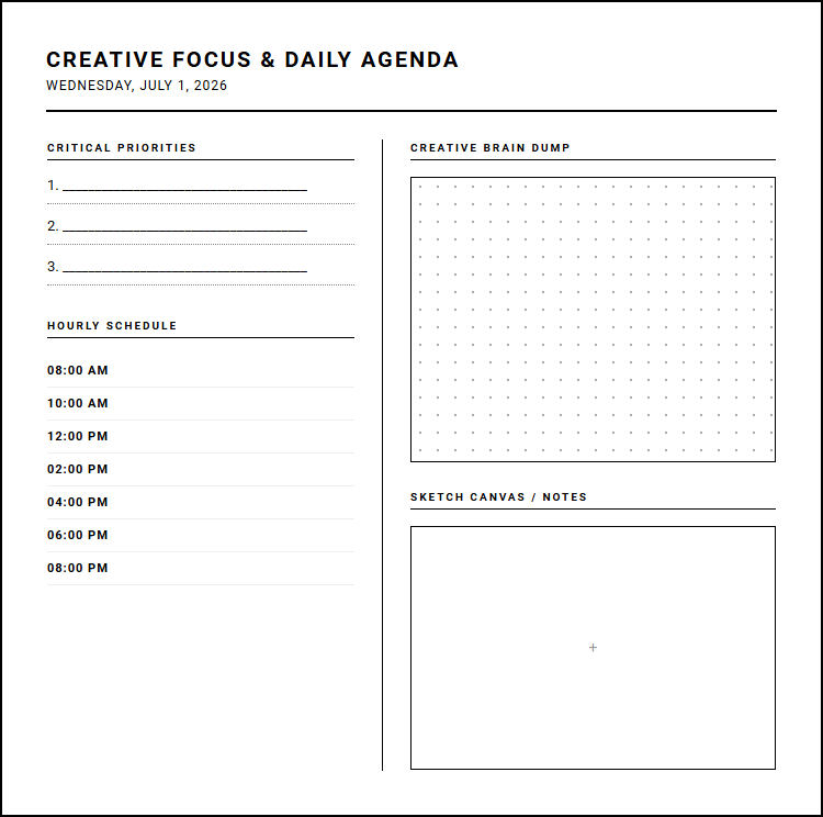 Creative Brain Dump And Sketch Agenda for Streamlined Daily Calendar Planning Image
