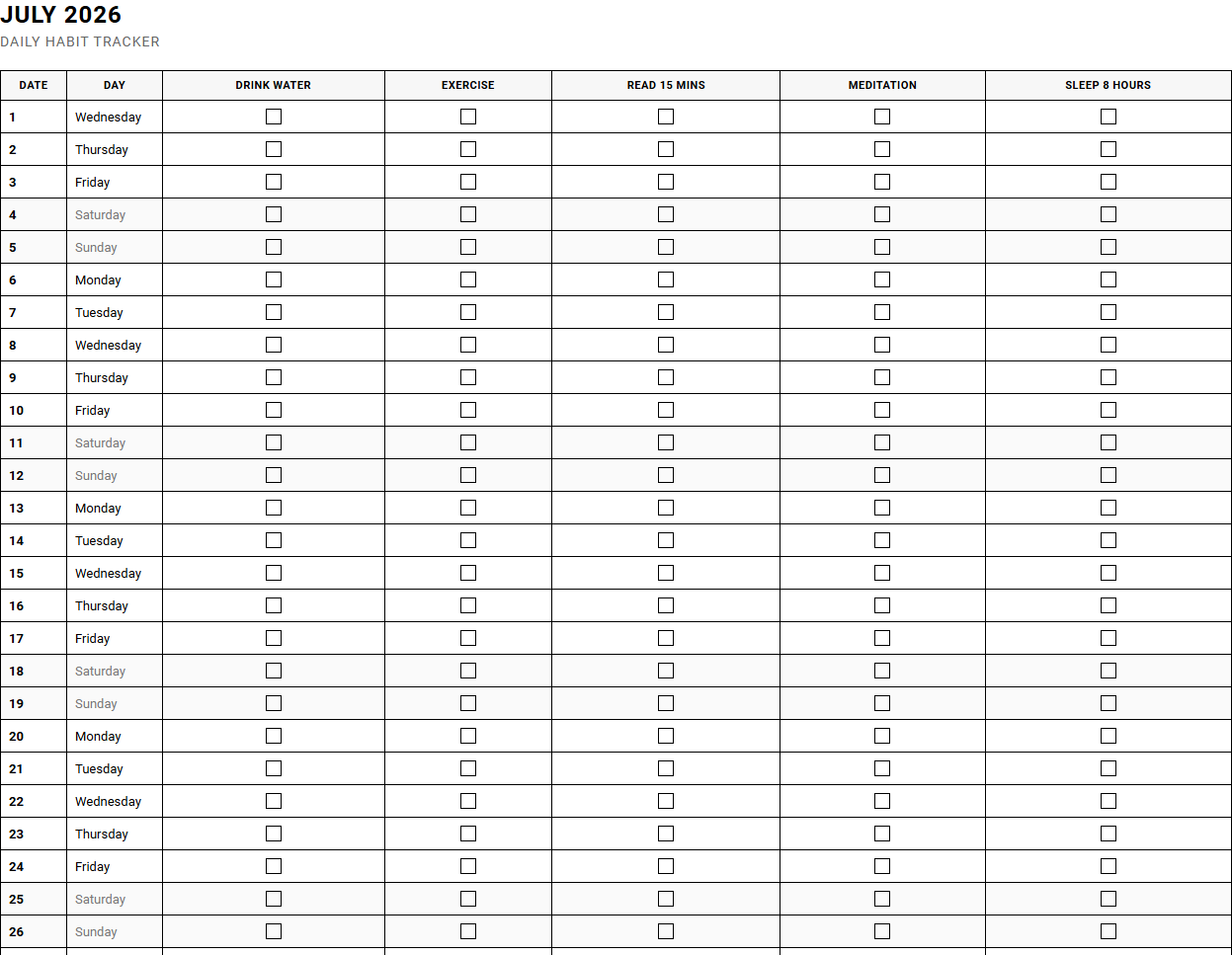 Daily Habit Tracker Agenda for Streamlined Routines and Peak Productivity Image
