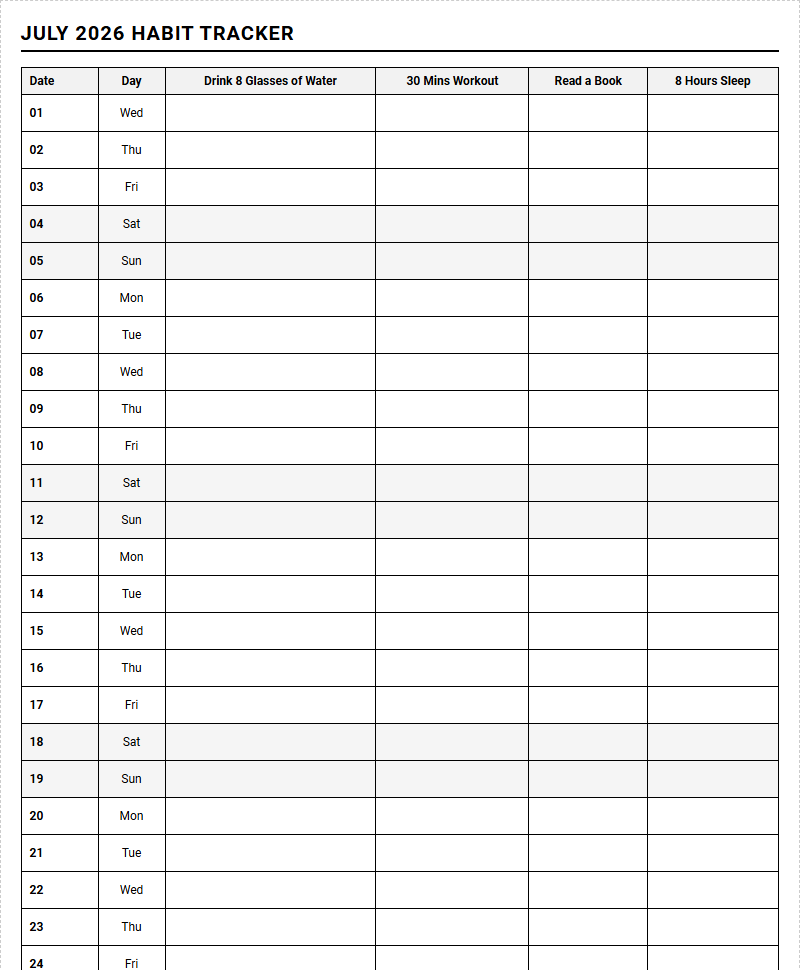 Interactive Daily Habit and Fitness Tracker Calendar for Routine Optimization Image