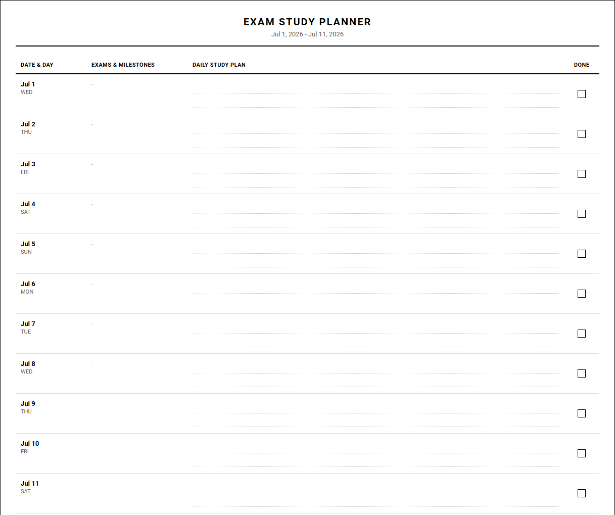 Academic Calendar Template: Exam Study Schedule Planner for Strategic Semester Organization Image