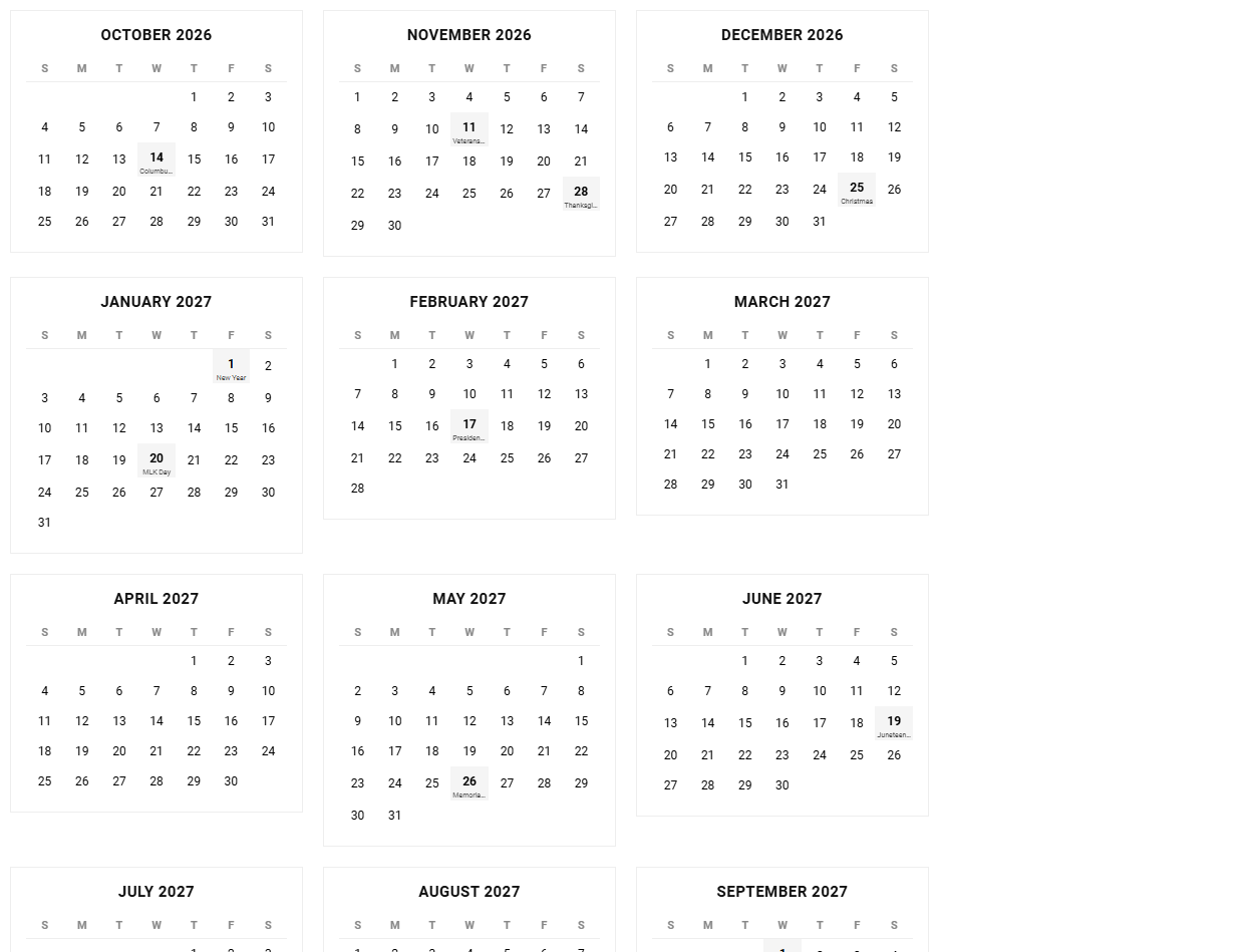 Fiscal Year Calendar with Holidays for Strategic Business Planning Image