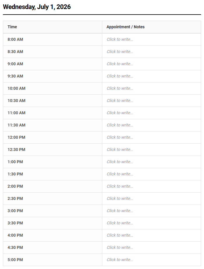 Half Hourly Appointment Scheduler for Structured Daily Agendas Image