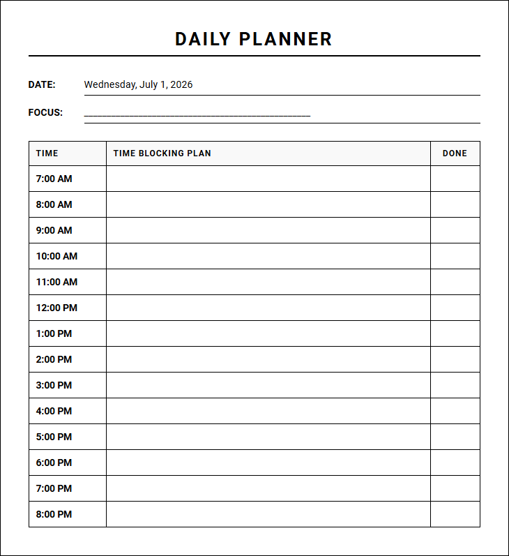 Hourly Time Blocking Planner for High-Performance Daily Agenda Management Image
