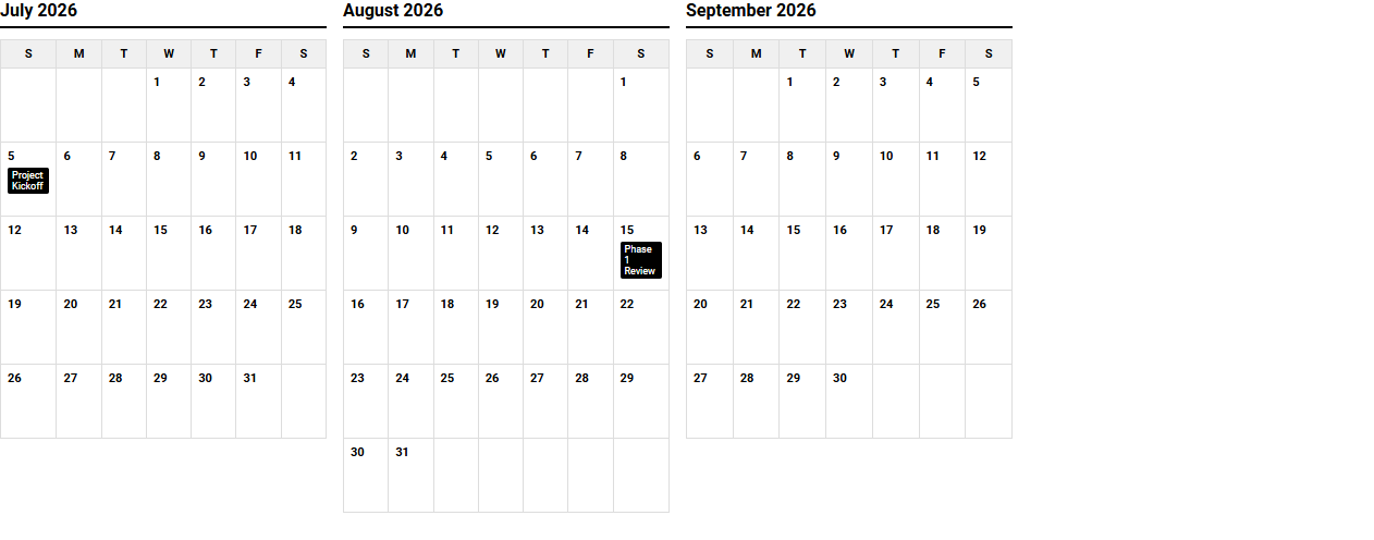 Quarterly Project Calendar with Observances for Strategic Operational Planning Image