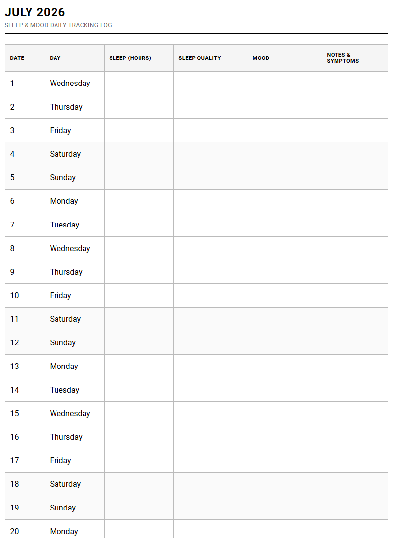 Sleep and Mood Calendar for Data-Driven Habit and Fitness Tracking Image