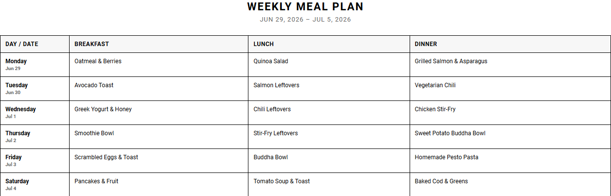 Weekly Family Meal Planner Calendar with Tear-Off Grocery List Image