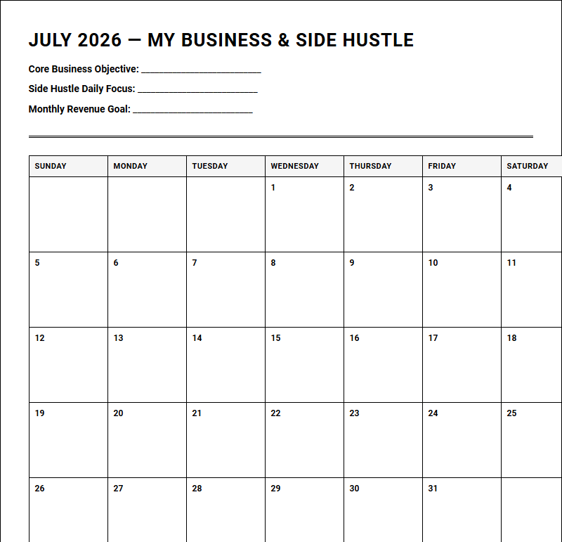 Business and Side Hustle Planner for Weekly Calendar Scheduling and Task Tracking Image