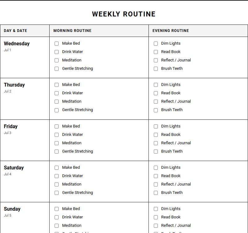 Morning and Evening Routine Calendar for Daily Goal Execution and Productivity Image