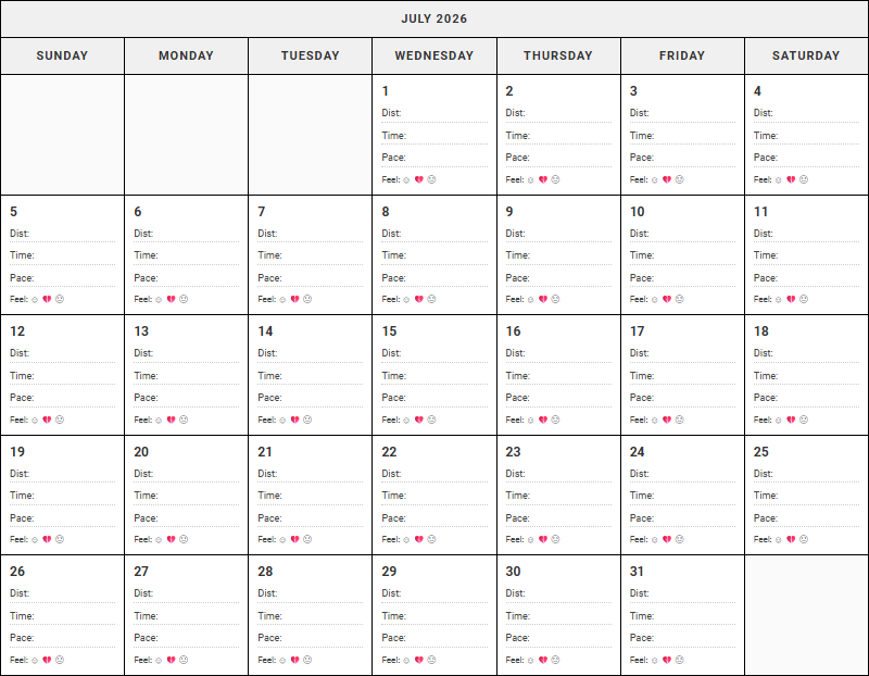 Running and Cardio Log Calendar Template for Systematic Habit and Fitness Tracking Image