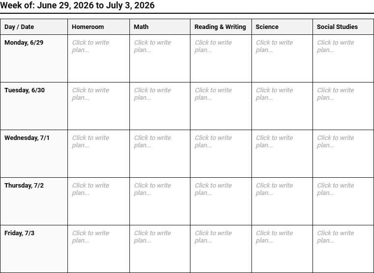 Teacher Lesson Plan Calendar for Structured Academic Scheduling and Curriculum Tracking Image