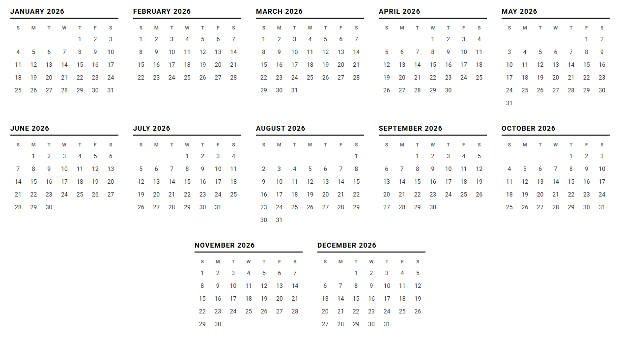 Year-at-a-Glance Calendar for Efficient Annual Planning and Schedule Tracking Image