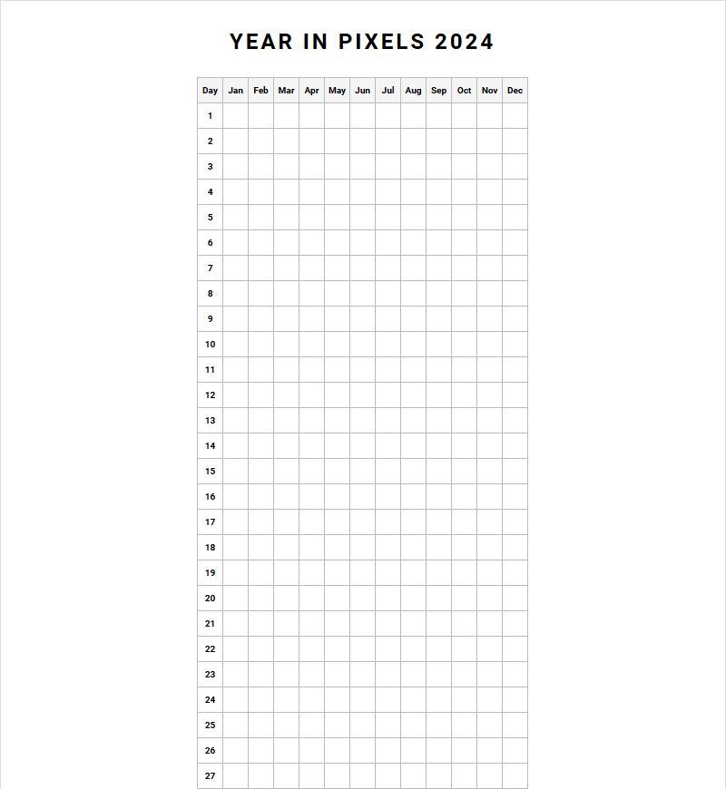 Year in Pixels Habit Tracker for Visualizing Daily Fitness and Routine Goals Image