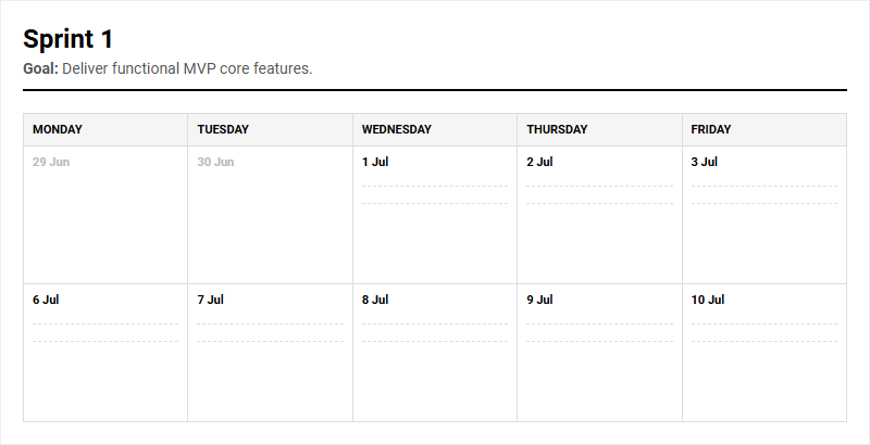 Agile Scrum Sprint Board Calendar for Efficient Team Workflow Tracking Image