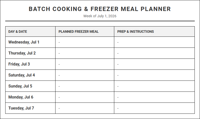 Batch Cooking and Freezer Meal Organizer for Busy Family Meal Calendars Image