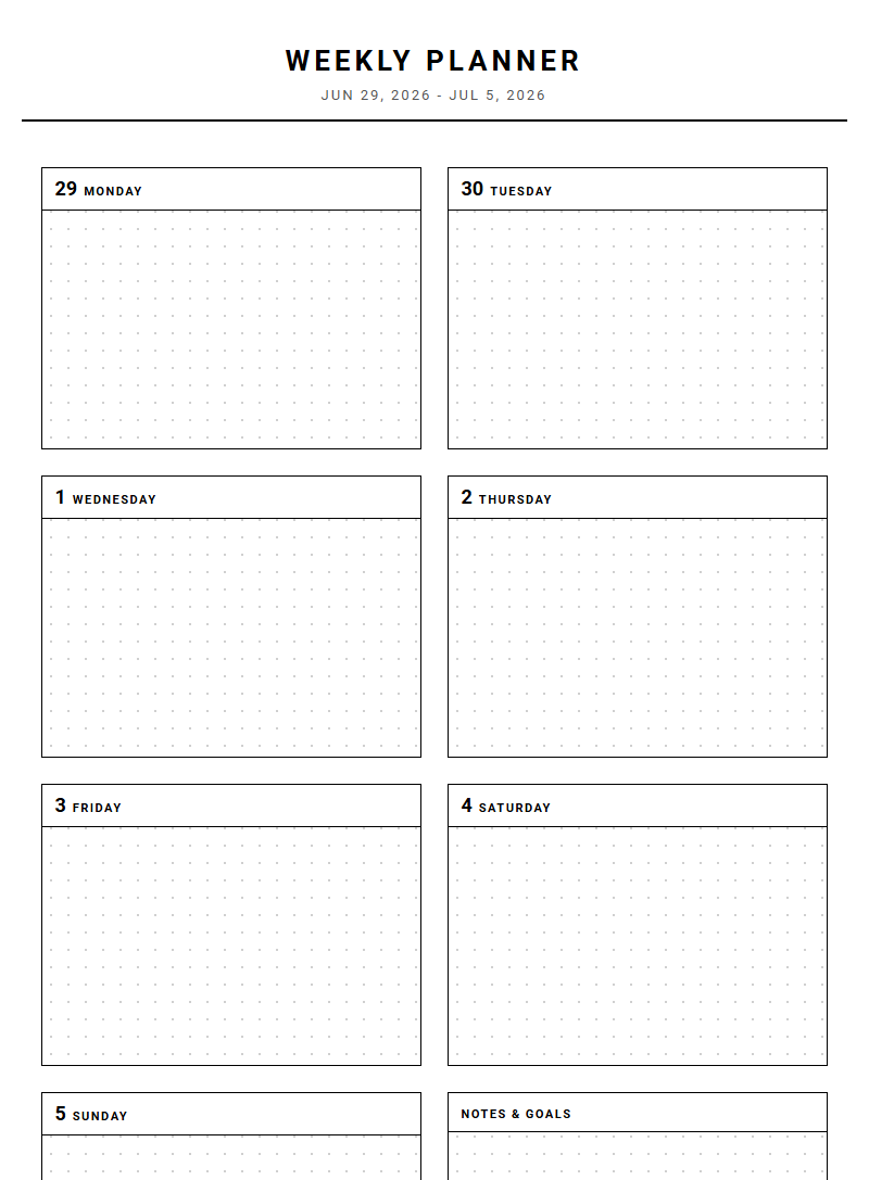 Bullet Journal Style Weekly Layout for Streamlined Task Management Image