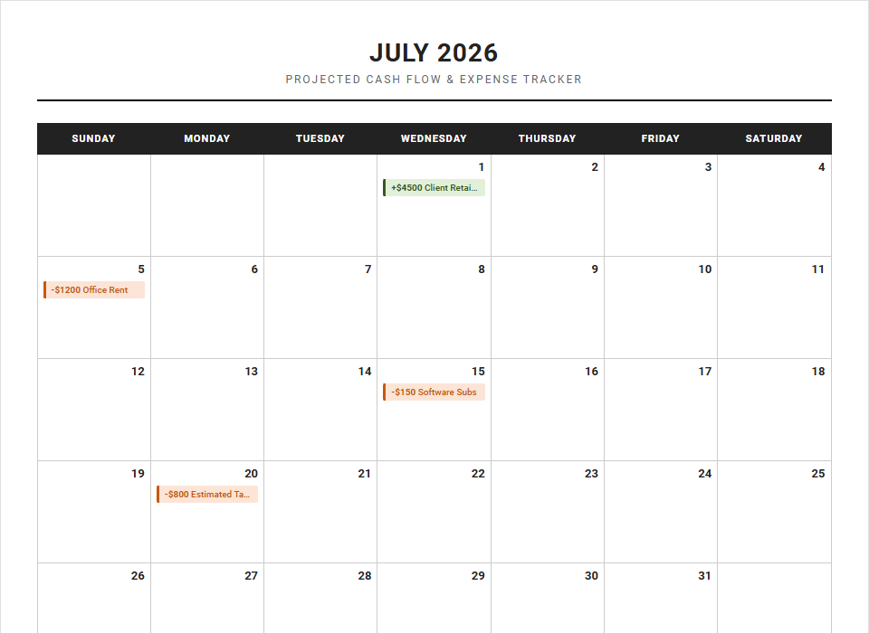 Business Budget and Expense Calendar for Managing Project Milestones Image
