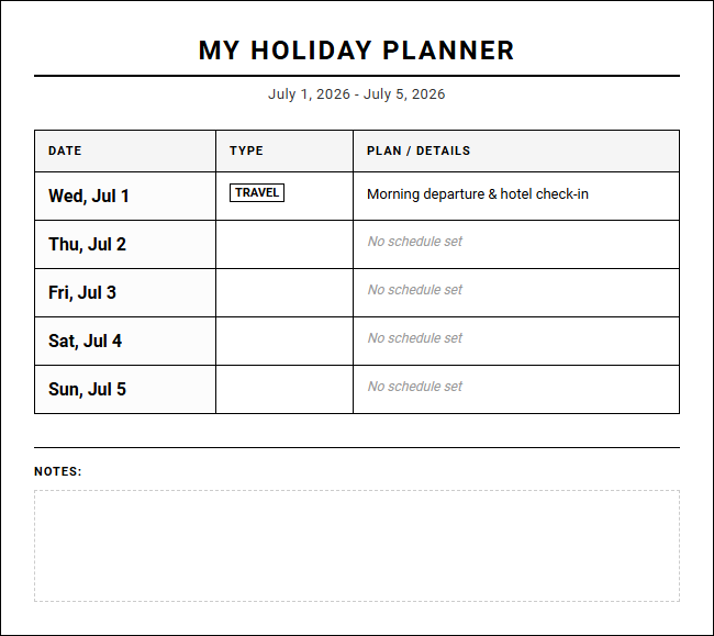 Holiday And Travel Planner for Custom Calendar Management Image