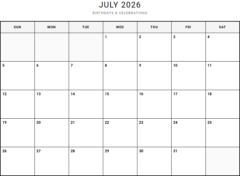 Monthly Birthday Tracker Calendar for Organizing Group Celebrations Image