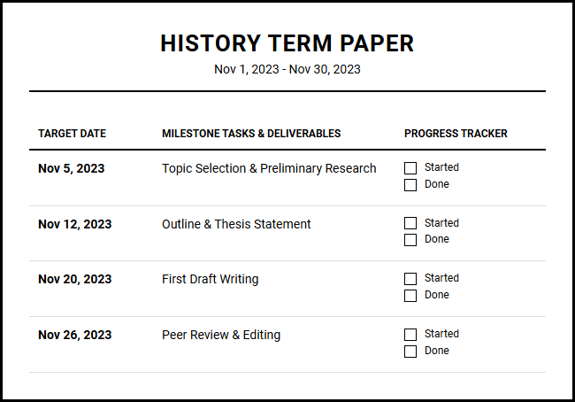 School Project Timeline Planner for Academic Milestone Tracking Image