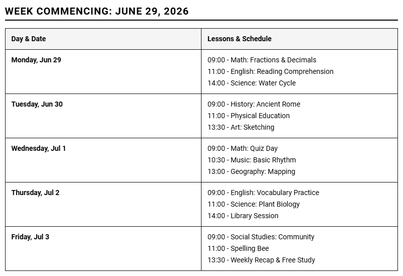 Teacher Lesson Weekly Planner for Efficient Curriculum Mapping and Classroom Scheduling Image