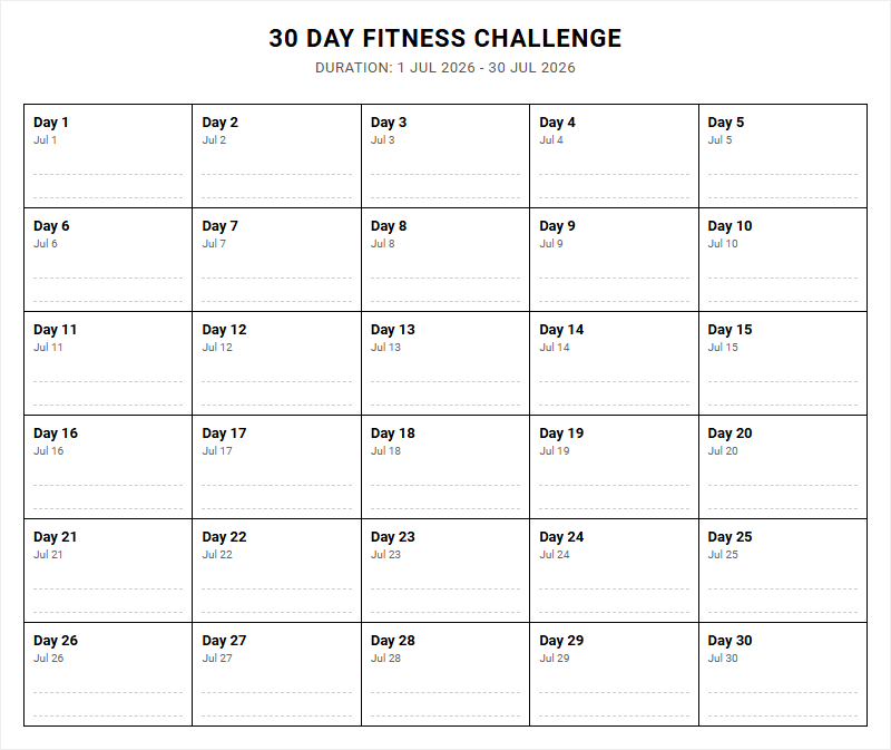 Thirty Day Fitness Challenge for Streamlined Habit Tracking and Workout Planning Image