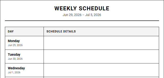 Weekly Schedule Planner for Custom Time Blocking and Task Management Image