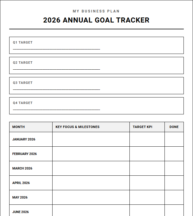 Annual Business Goal Tracker for Project Calendars and Milestone Scheduling Image