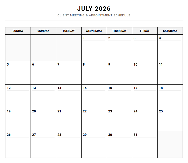 Client Meeting and Appointment Schedule for Project Tracking and Business Operations Image