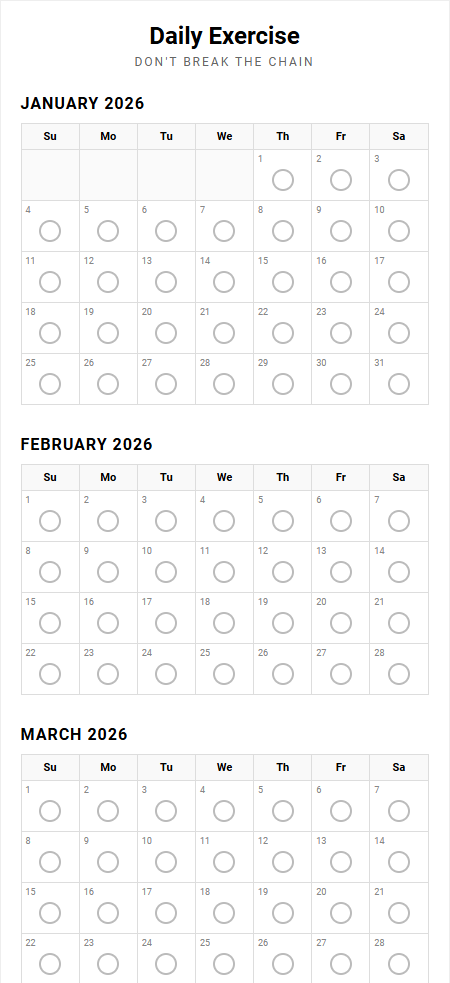 Don't Break the Chain Habit Calendar for Tracking Daily Productivity Goals Image