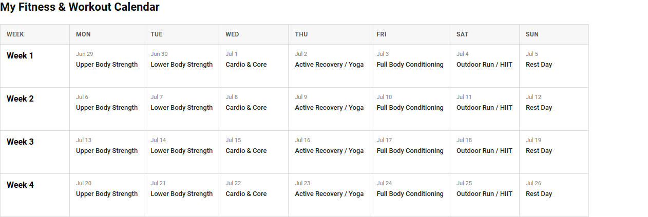 Fitness and Workout Calendar for Year-Round Progress Tracking Image