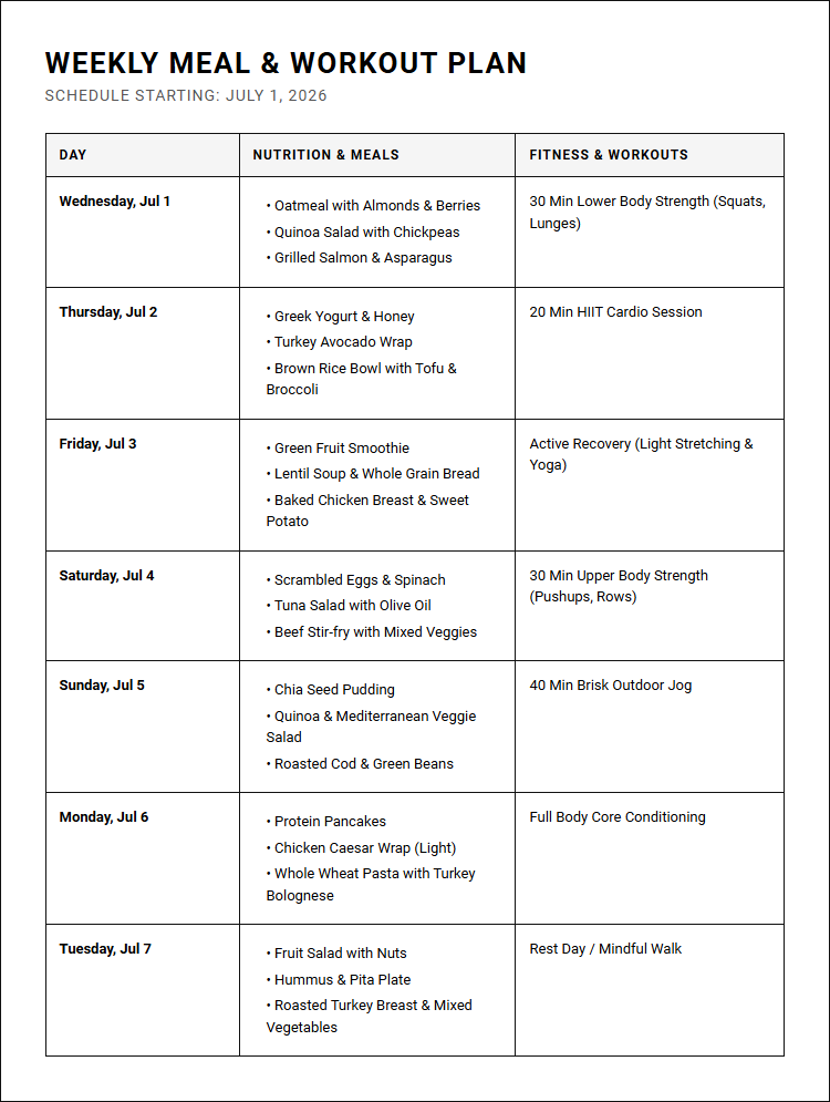 Meal and Workout Planner for Daily Habit Tracking and Fitness Progress Image