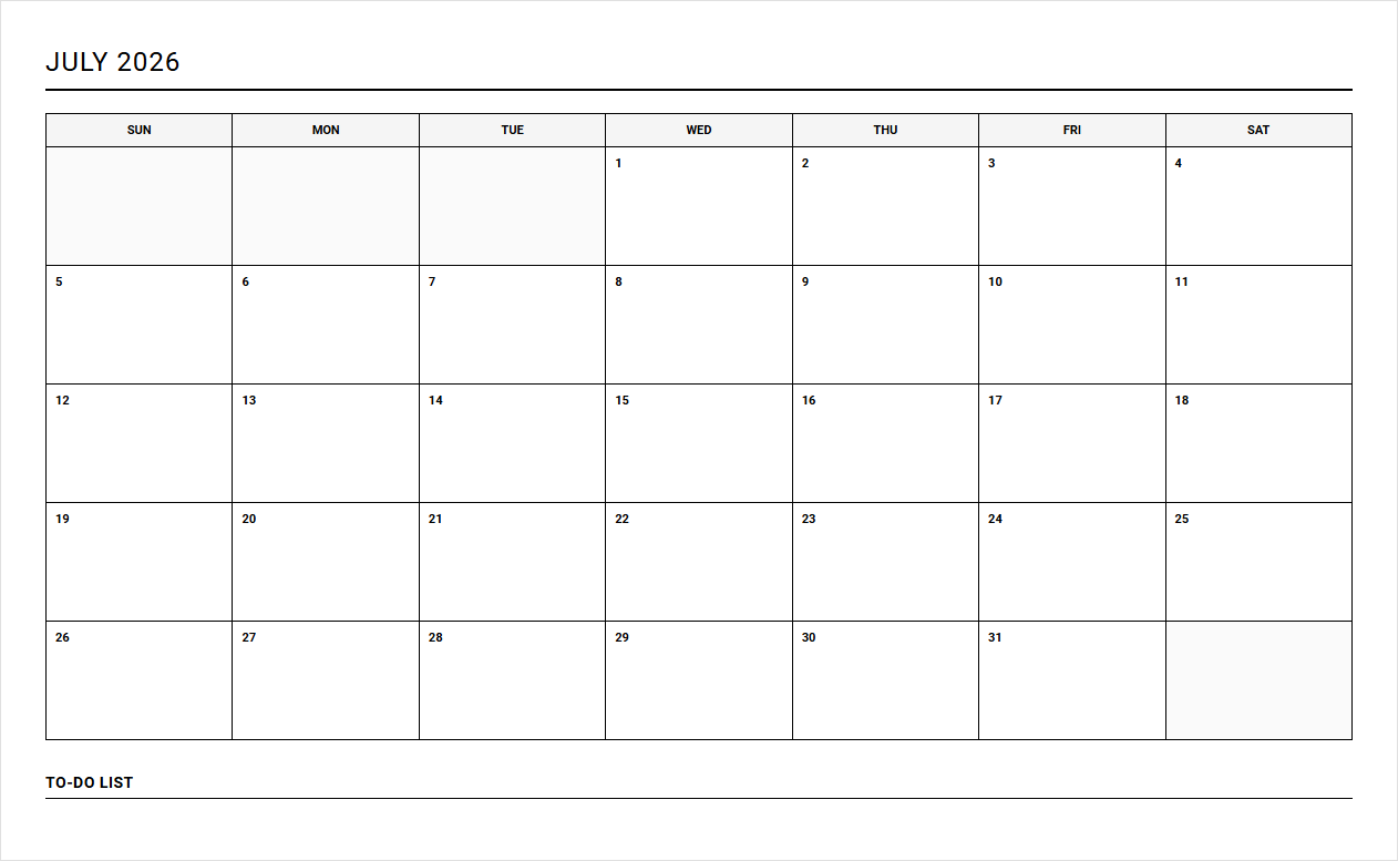 Monthly To-Do List Calendar Templates for Systematic Task Management and Goal Tracking Image