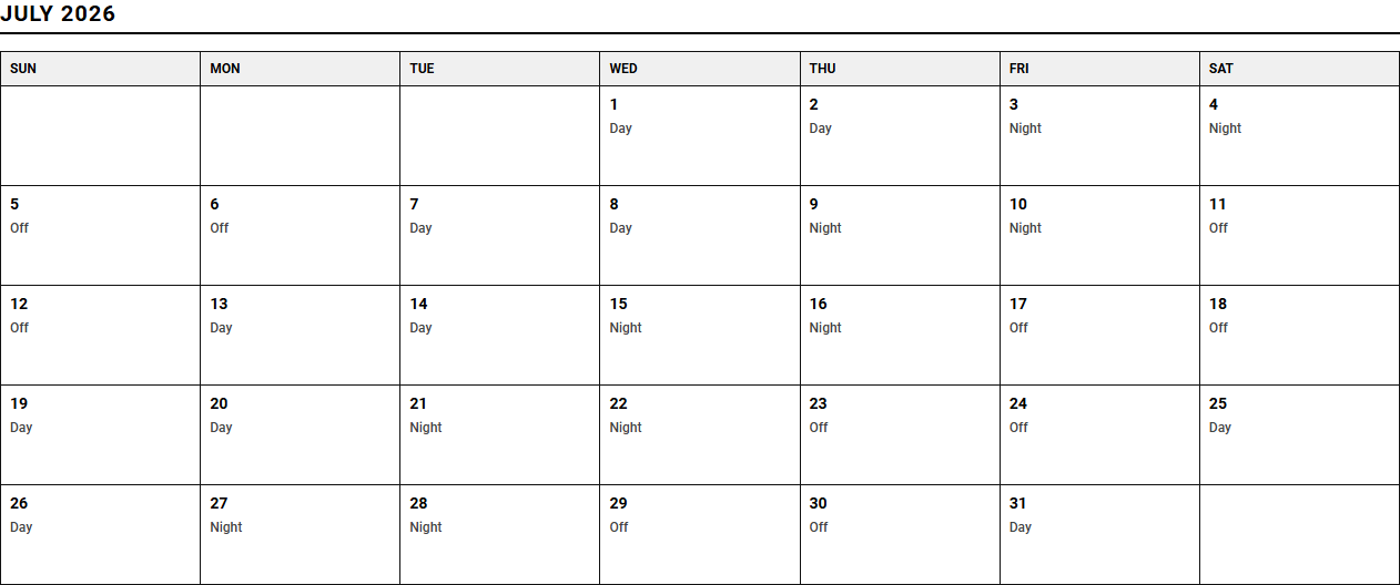 Shift Work Schedule Calendar for Year-Round Workforce Planning Image