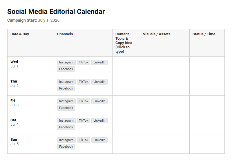 Social Media Editorial Calendar for Annual Content Strategy and Scheduling Image