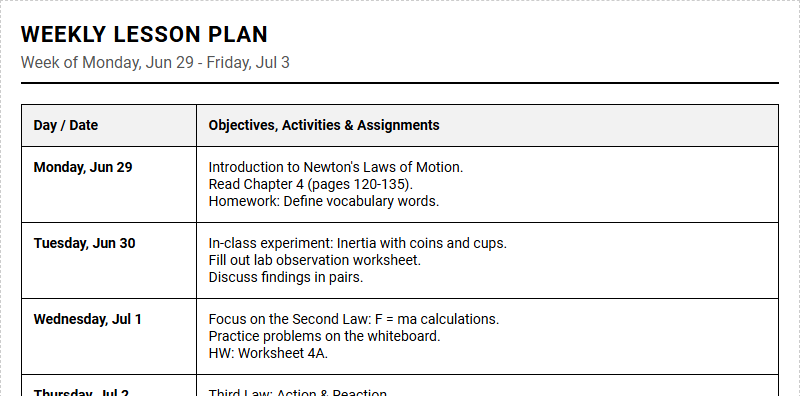 Teacher Lesson Plan Agenda for Efficient Daily Classroom Management Image