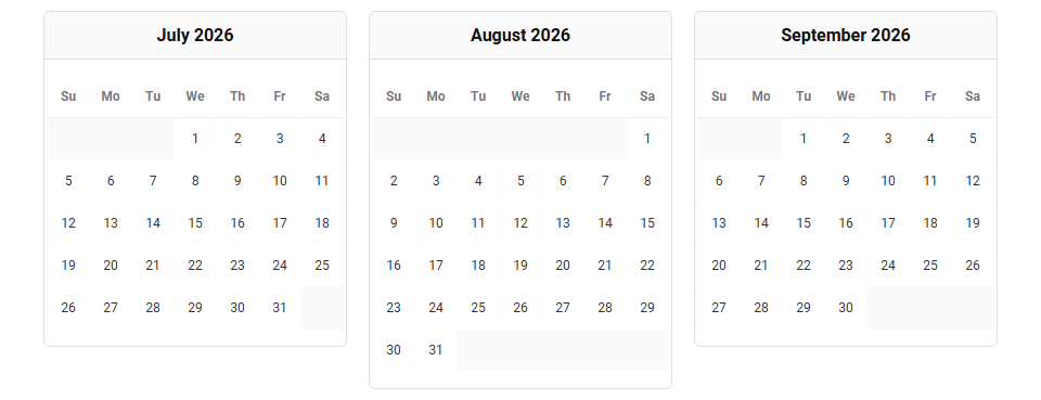 Three-Month View Planning Calendar for Holiday and Observance Tracking Image