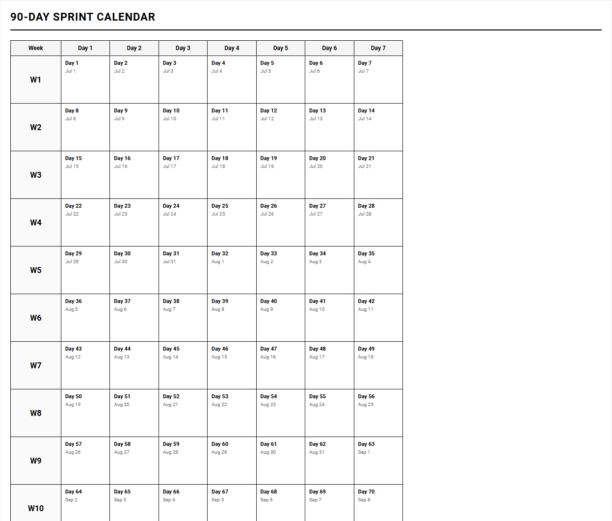 90-Day Sprint Calendar for High-Performance Goal Tracking and Execution Image
