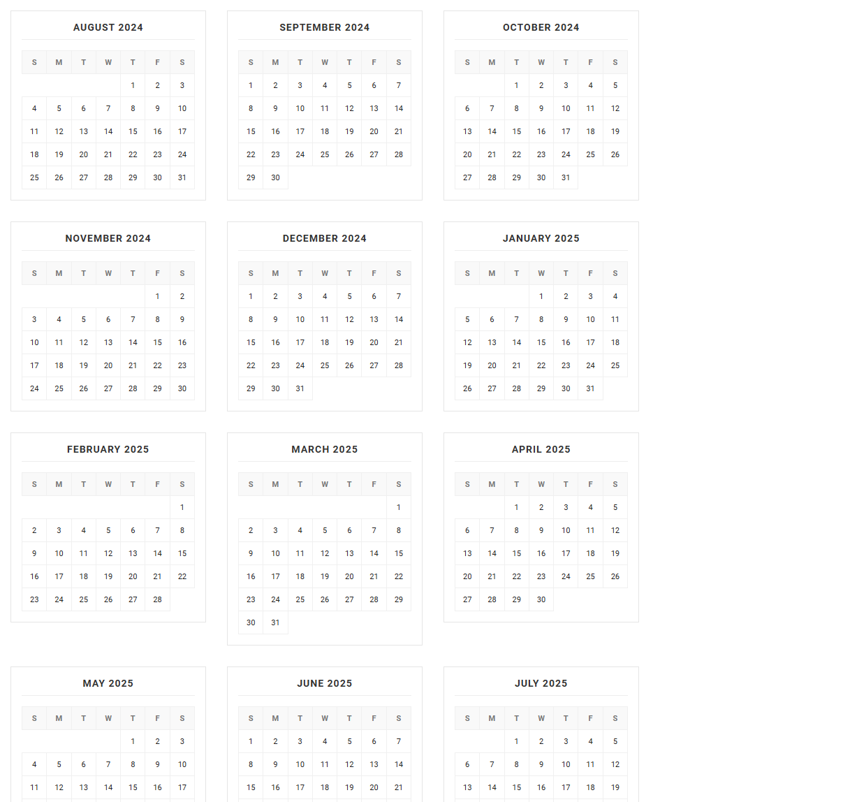 Academic Year Calendar for Productive Semester Planning Image