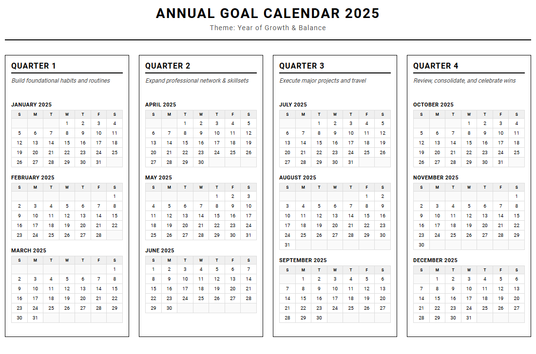 Annual Goal Setting Calendar for High-Performance Workflow Management Image