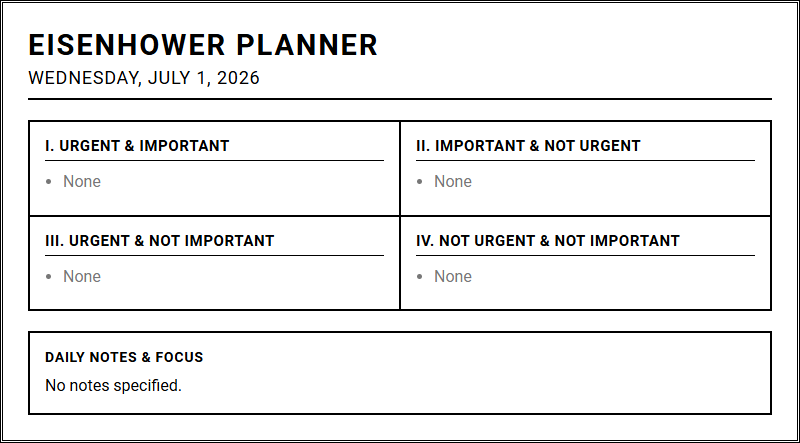 Eisenhower Matrix Prioritized Planner for Efficient Daily Agenda Scheduling Image