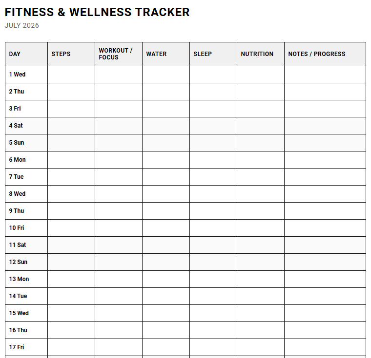 Fitness Tracker Calendar for Custom Exercise Planning and Progress Management Image