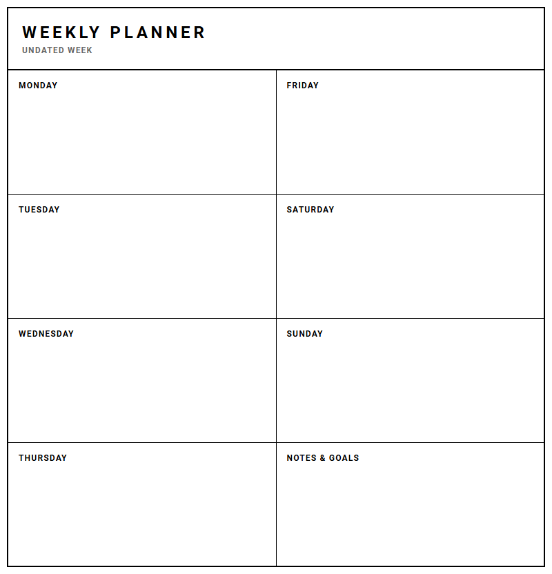 Minimalist Undated Weekly Planner for Streamlined Task Management Image